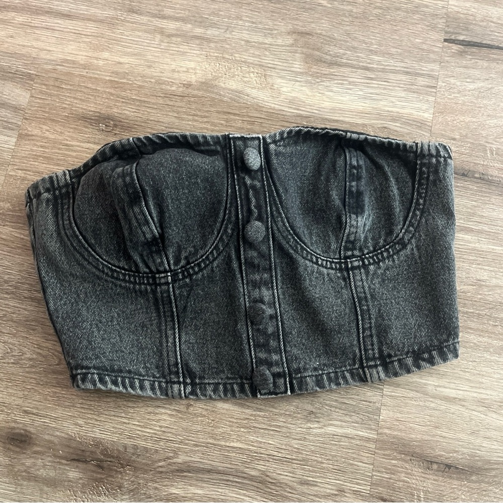 Lelis Collection Black Washed Denim Bustier Top